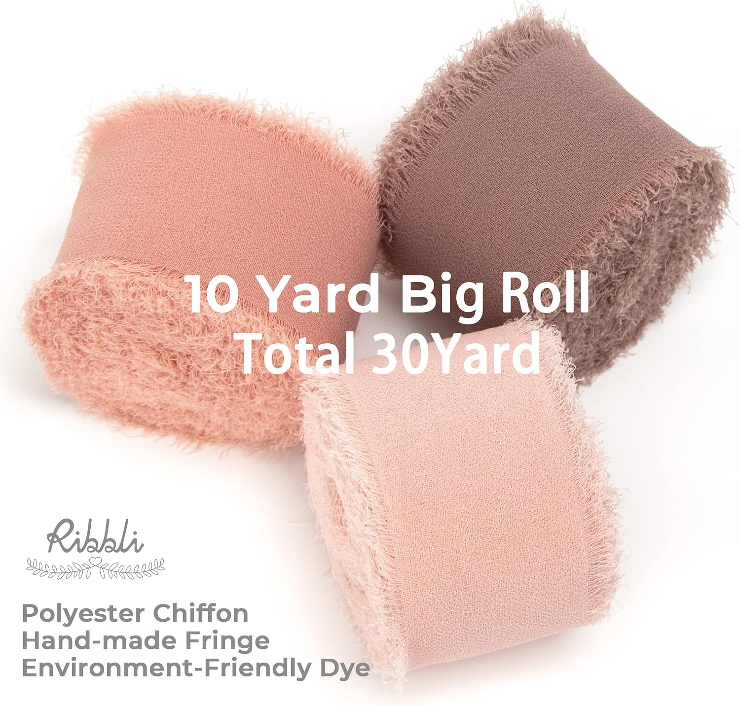 Ribbli Chiffon Silk Ribbon, 1.5 inch x 30 Yard, Champagne/Terracotta/Rust Red Fringe Chiffon Fall Ribbon for Wedding Invitations, Bridal Bouquets Wrapping, Flower Arrangement Decoration(Blush Pink/Dusty Pink/Mauve)