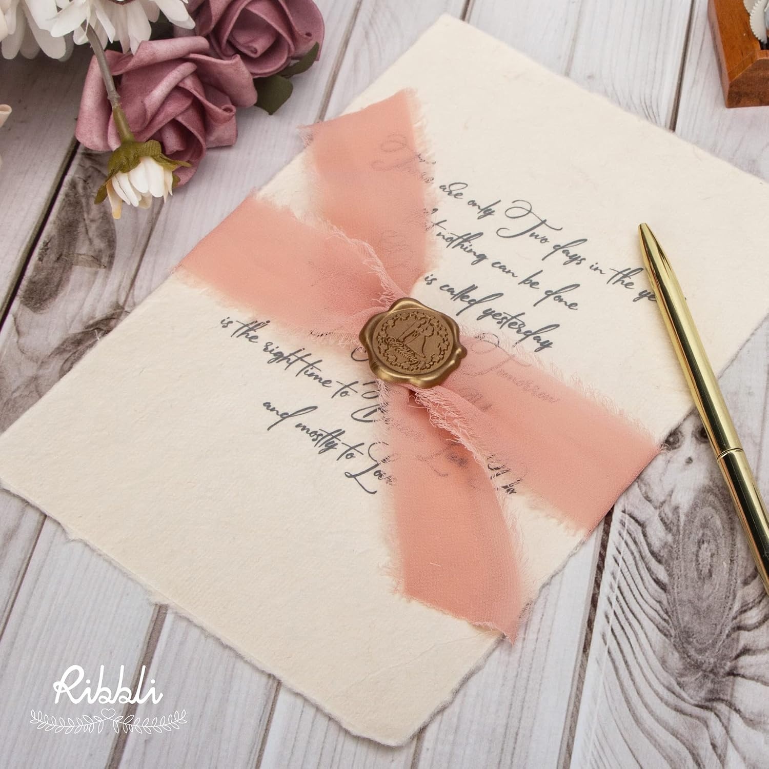 Ribbli Chiffon Silk Ribbon, 1.5 inch x 30 Yard, Champagne/Terracotta/Rust Red Fringe Chiffon Fall Ribbon for Wedding Invitations, Bridal Bouquets Wrapping, Flower Arrangement Decoration(Blush Pink/Dusty Pink/Mauve)