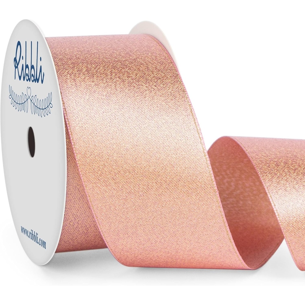 Ribbli Champagne Gold Double Faced Purl Ribbon, Luxury Glitter, 5/8 Inch x 10 Yard, Wedding Ribbon for Crafts, Gift Wrapping, Bottle Decoration(Rose Gold)