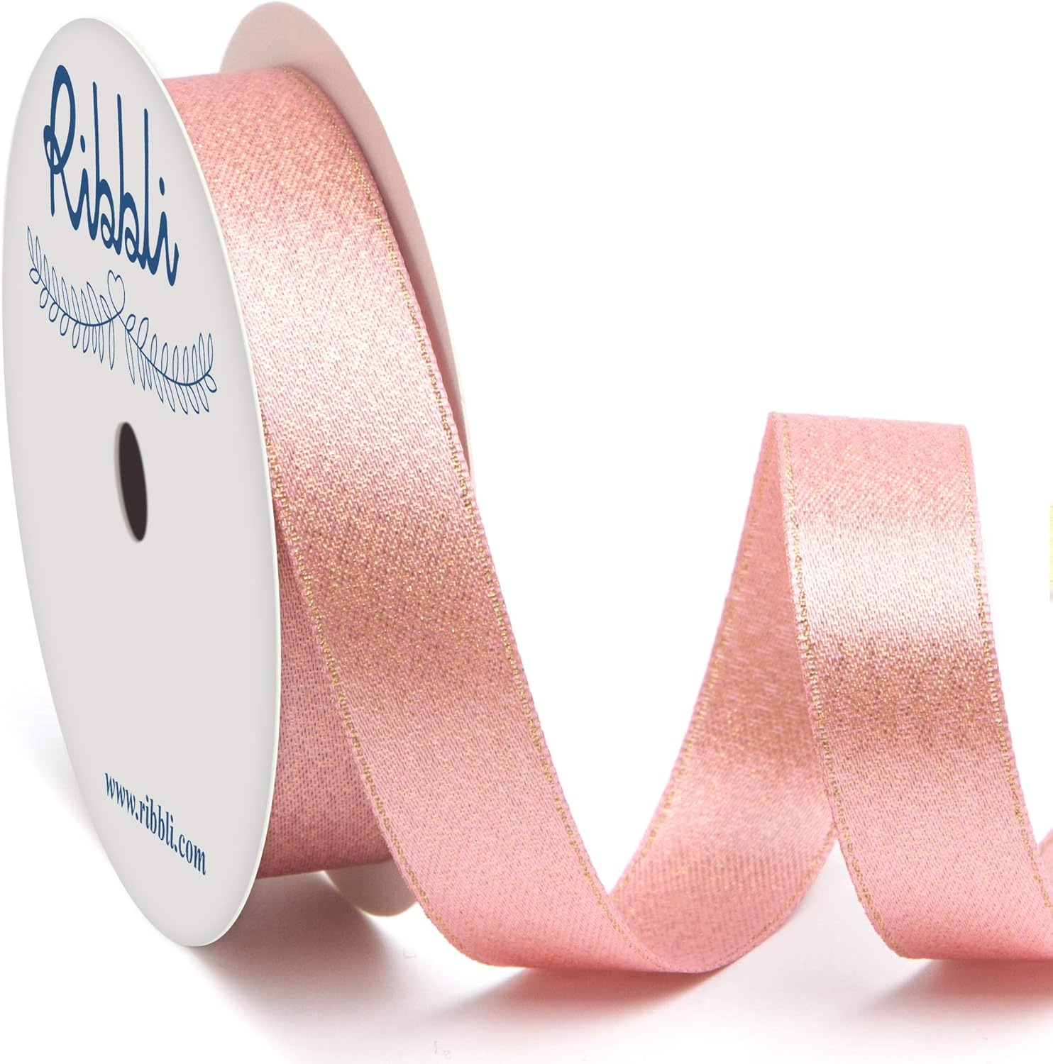 Ribbli Champagne Gold Double Faced Purl Ribbon, Luxury Glitter, 5/8 Inch x 10 Yard, Wedding Ribbon for Crafts, Gift Wrapping, Bottle Decoration(Rose Gold)