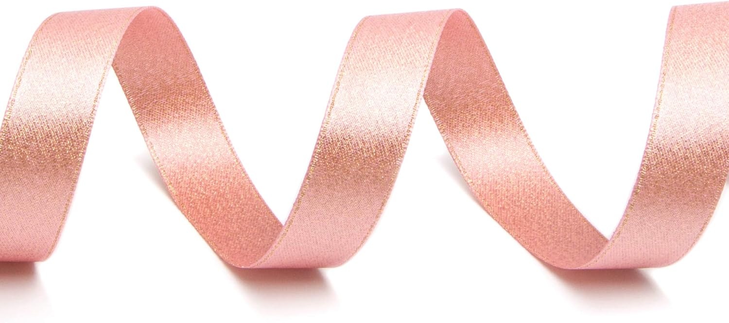 Ribbli Champagne Gold Double Faced Purl Ribbon, Luxury Glitter, 5/8 Inch x 10 Yard, Wedding Ribbon for Crafts, Gift Wrapping, Bottle Decoration(Rose Gold)