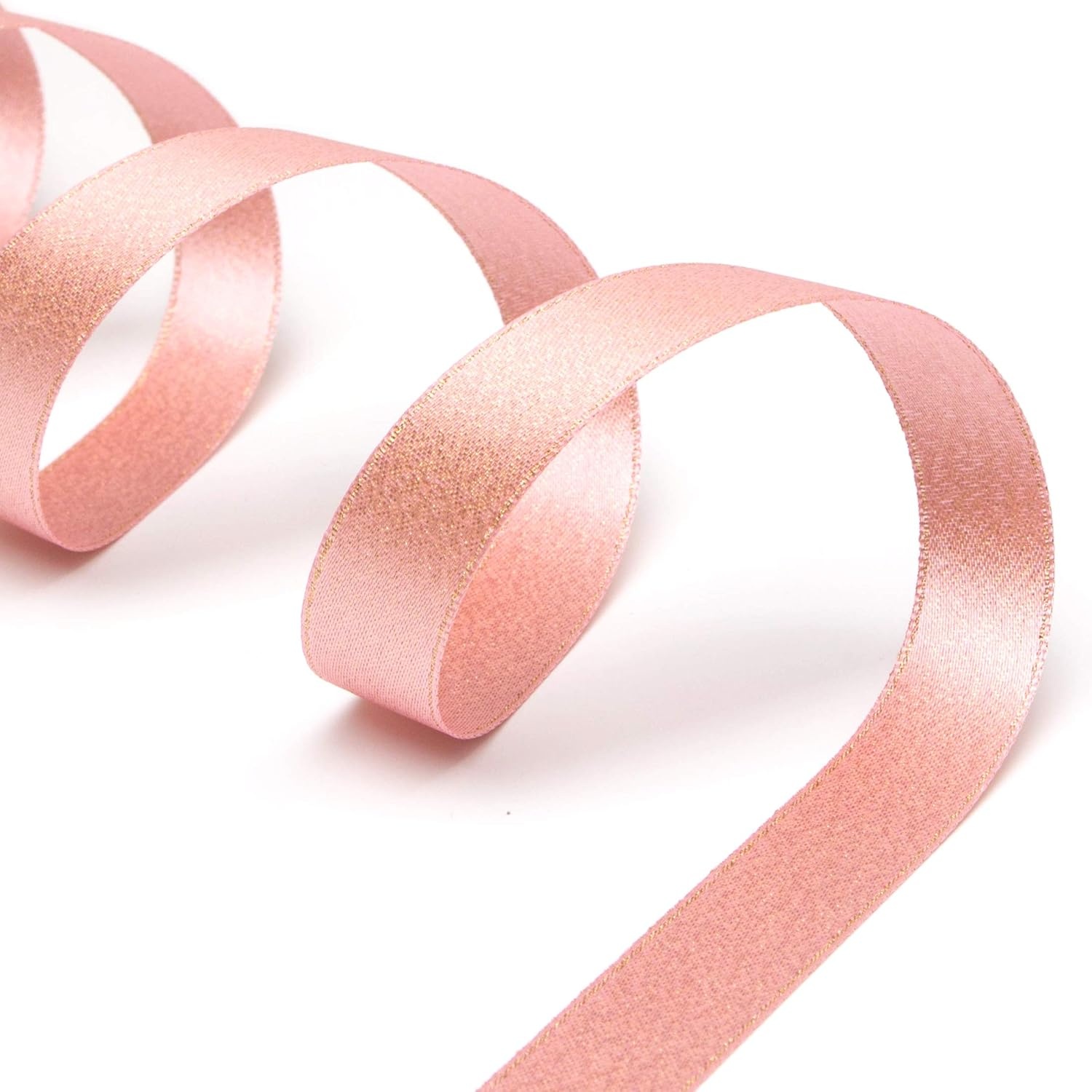 Ribbli Champagne Gold Double Faced Purl Ribbon, Luxury Glitter, 5/8 Inch x 10 Yard, Wedding Ribbon for Crafts, Gift Wrapping, Bottle Decoration(Rose Gold)