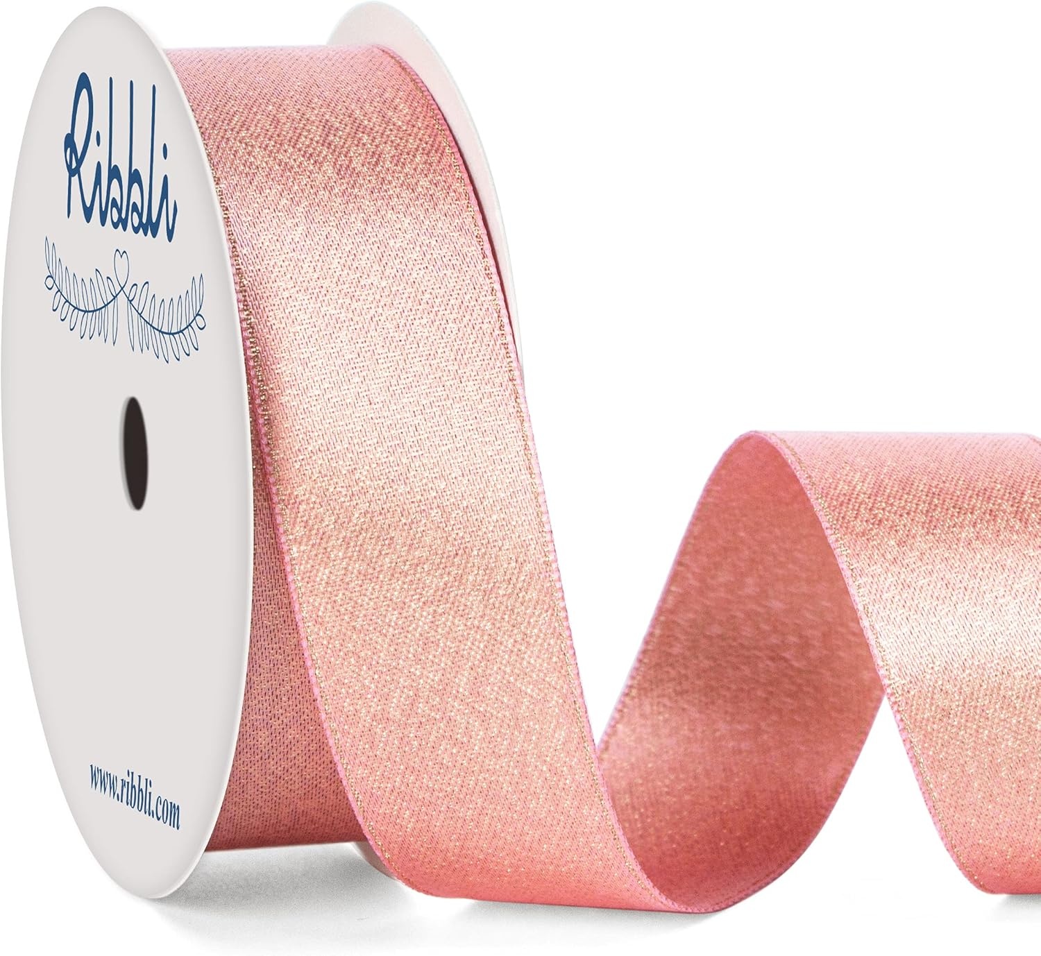 Ribbli Champagne Gold Double Faced Purl Ribbon, Luxury Glitter, 5/8 Inch x 10 Yard, Wedding Ribbon for Crafts, Gift Wrapping, Bottle Decoration(Rose Gold)
