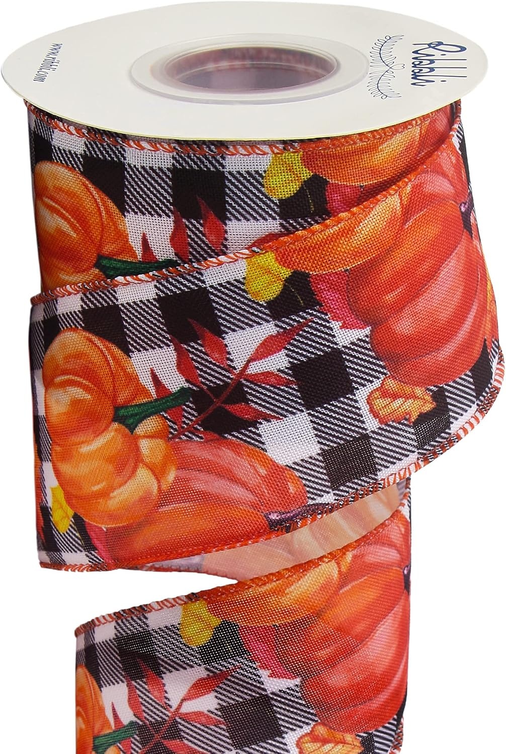 Ribbli Fall Burlap Wired Ribbon,Big Pumpkin Plaid Ribbon,2-1/2 Inch x 10 Yard Pumpkin Black Check Ribbon for Big Bow,Fall Wreath,Gift Wrapping,Outdoor Decoration