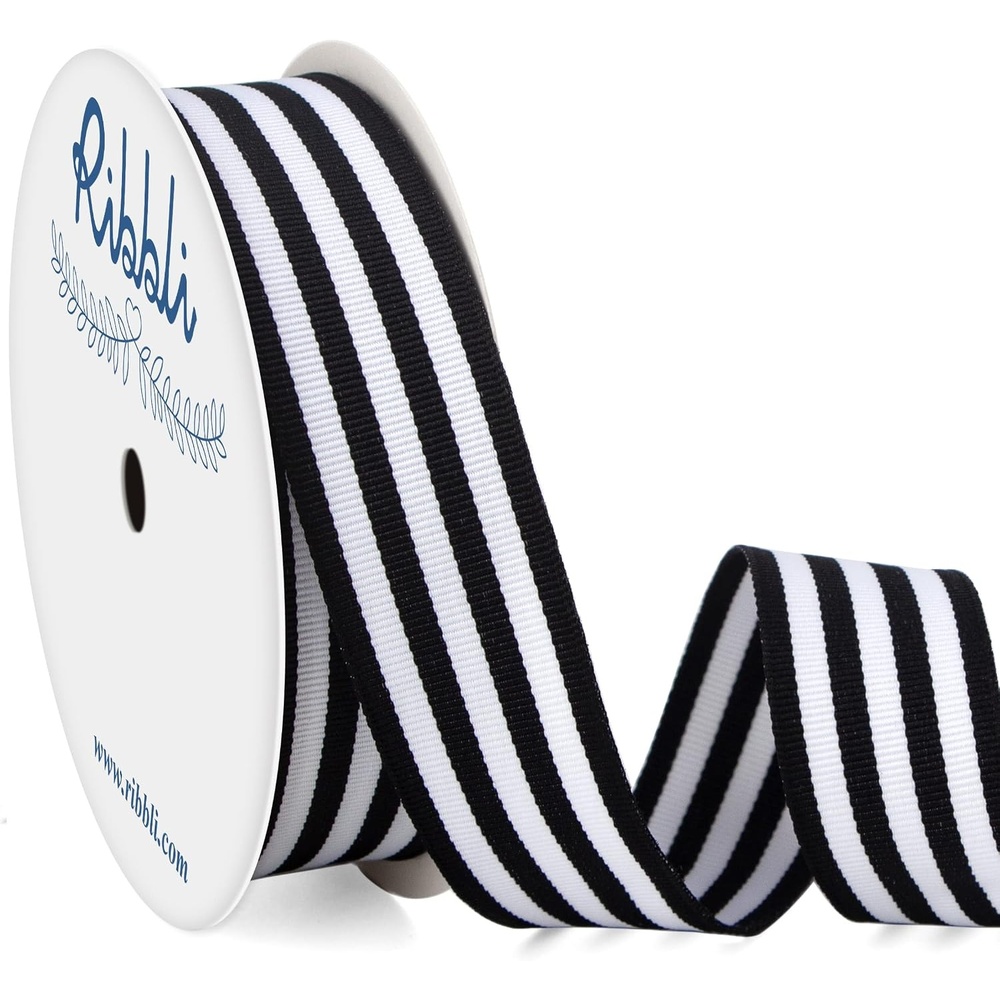Ribbli Black and White Striped Grosgrain Ribbon,1-1/2-Inch x10-Yard,Stripe Ribbon,Use for Gift Wrapping,Party Decoration,All Crafting and Sewing(BLack/White)