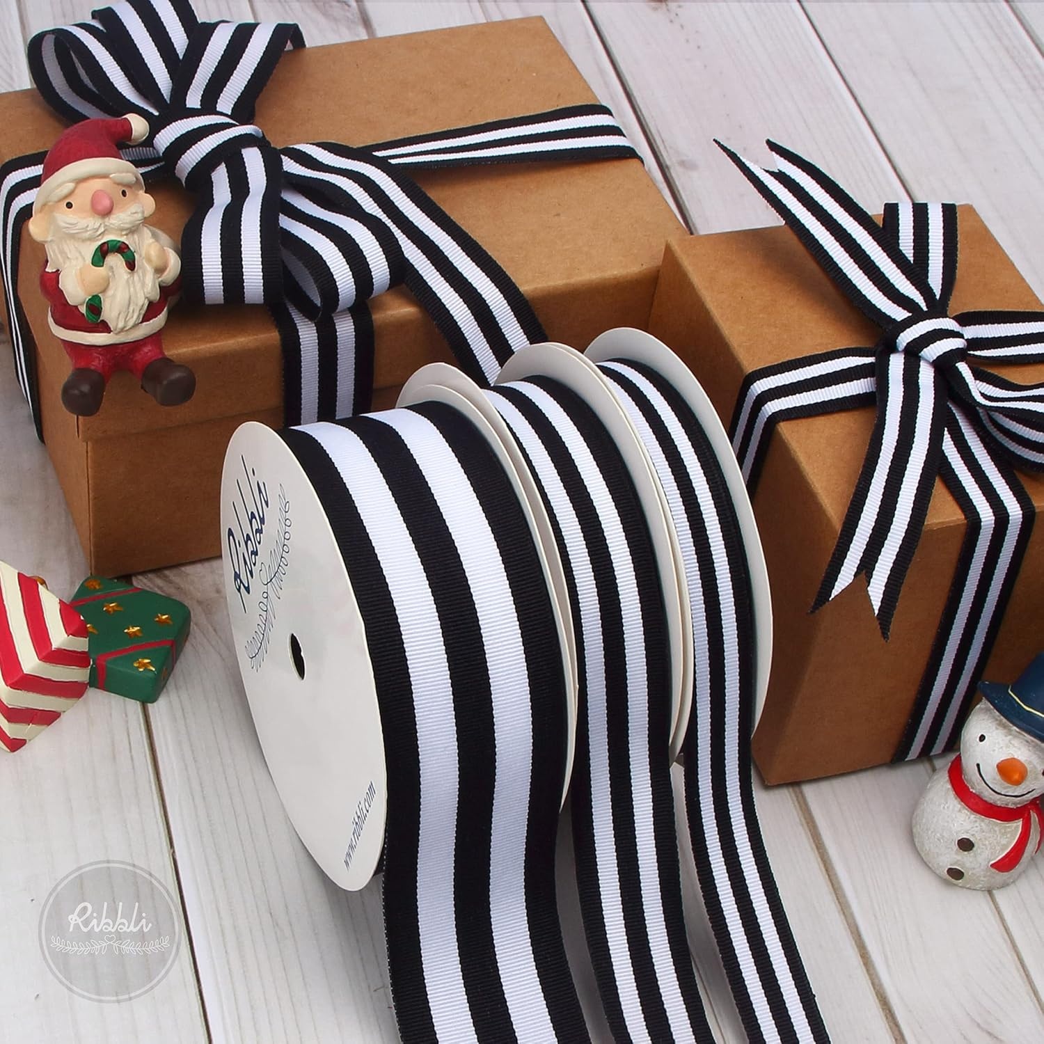 Ribbli Black and White Striped Grosgrain Ribbon,1-1/2-Inch x10-Yard,Stripe Ribbon,Use for Gift Wrapping,Party Decoration,All Crafting and Sewing(BLack/White)