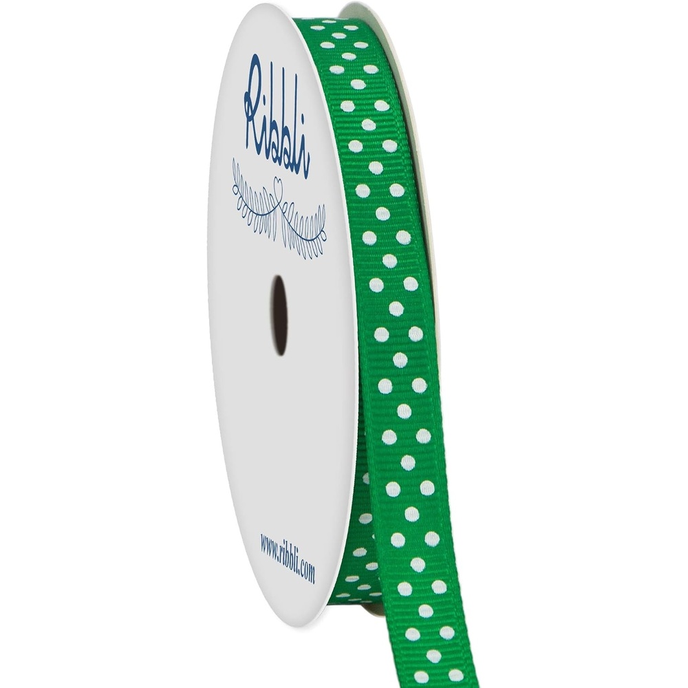 Ribbli Grosgrain Polka Dot Craft Ribbon,3/8 Inch,10-Yard Spool,Black with White Dots,Use for Gift Wrapping,Party Decoration,All Crafting and Sewing(Emerald Green/White)