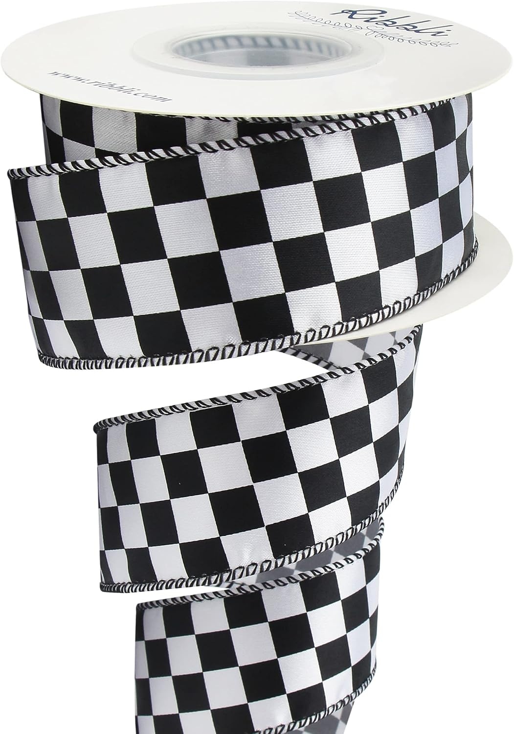 Ribbli Black and White Check Wired Satin Ribbon, 1-1/2 Inch x Continuous 10 Yard, Fall Ribbon for Big Bow, Halloween Ribbon Wreath,Tree Decoration, Outdoor Decoration(1.5 inch)