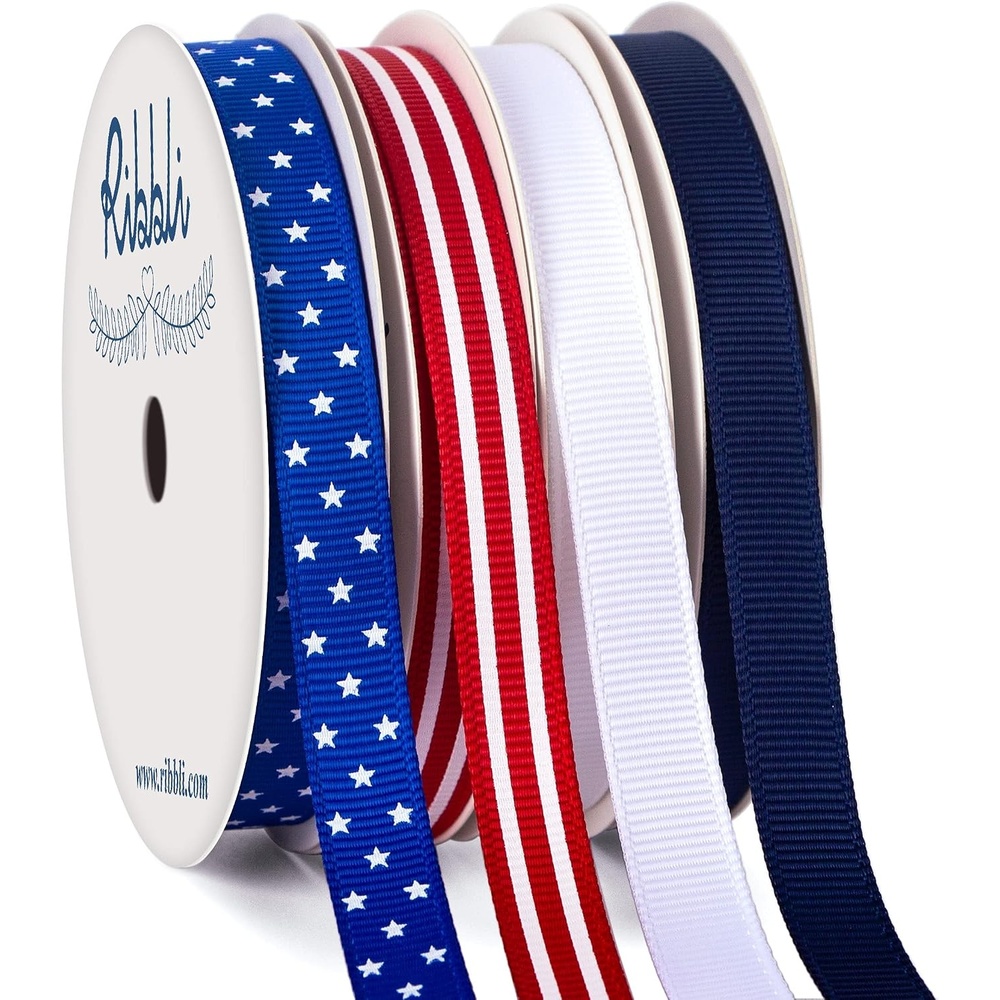 Ribbli Valentine’s Day Ribbon,4 Rolls Grosgrain Ribbon Use for Valentines Day Craft,Gift Wrapping,Home Decor,3/8 Inches Total 40 Yards,Red/White/Pink/Hot Pink(Royal/Red/White/Navy)