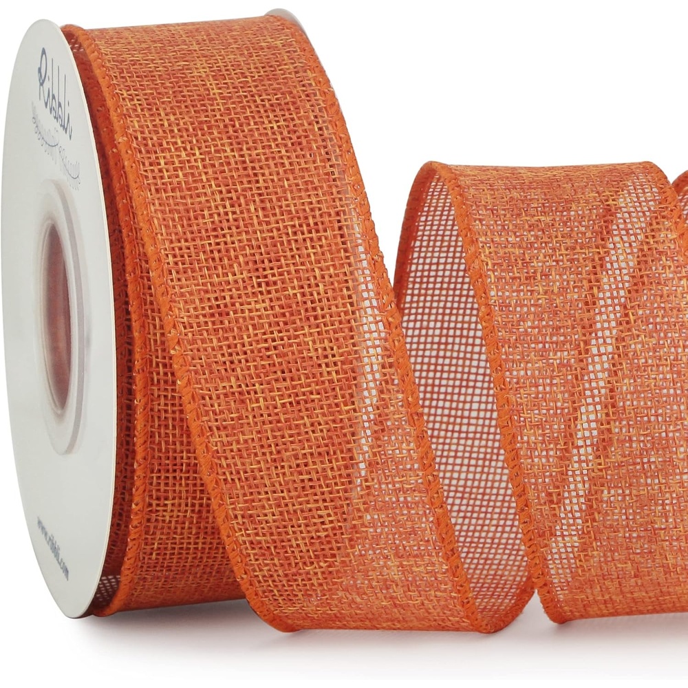Ribbli Pink Burlap Valentine’s Day Wired Ribbon,1-1/2 Inch x 10 Yard,Easter Wired Edge Ribbon for Big Bow,Wreath,Tree Decoration,Outdoor Decoration(Orange)