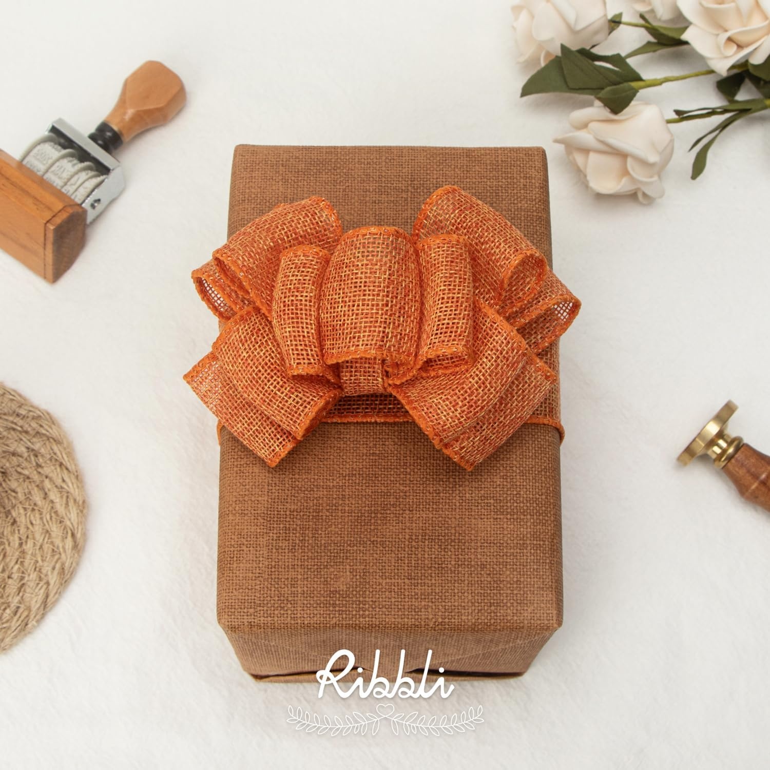 Ribbli Pink Burlap Valentine’s Day Wired Ribbon,1-1/2 Inch x 10 Yard,Easter Wired Edge Ribbon for Big Bow,Wreath,Tree Decoration,Outdoor Decoration(Orange)