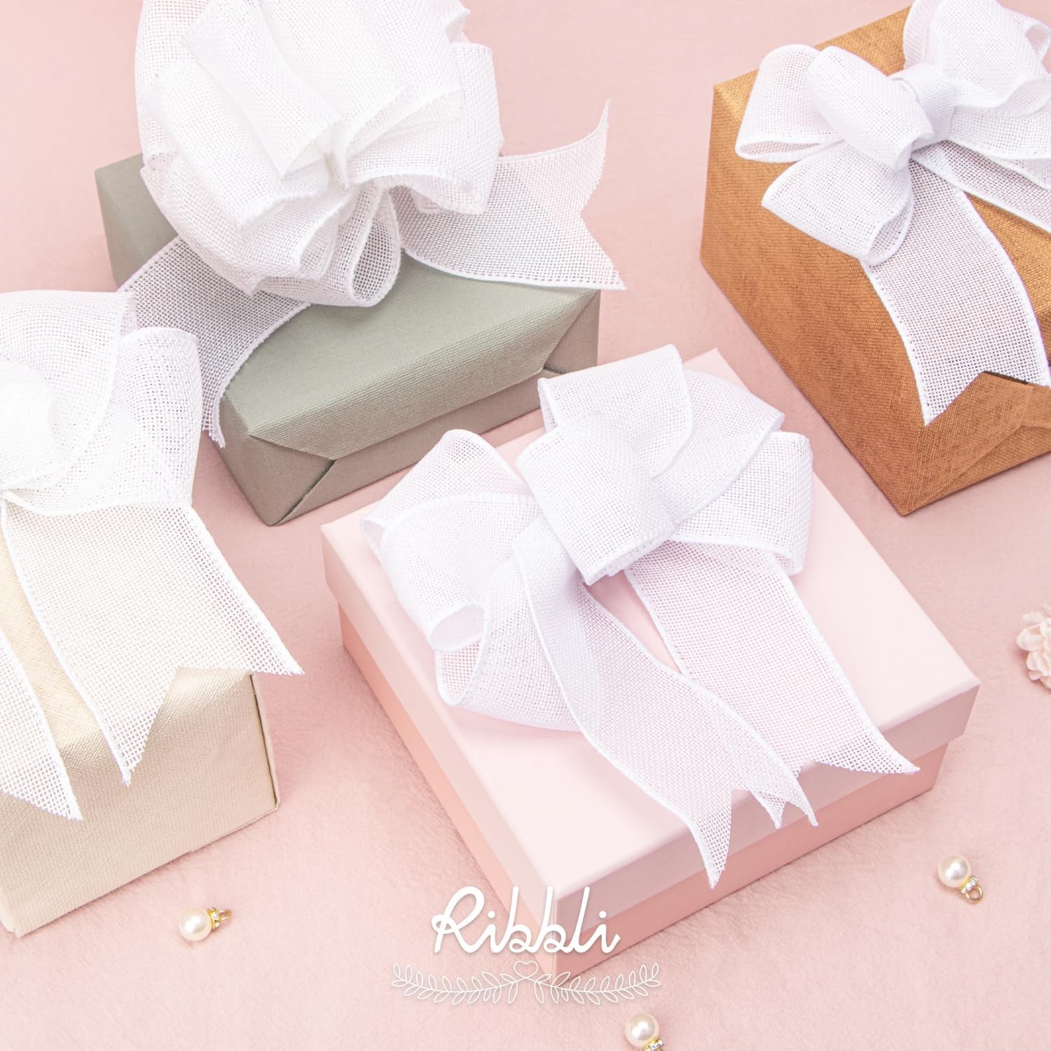 Ribbli Pink Burlap Valentine’s Day Wired Ribbon,2 Inch x Continuous 10 Yard, Easter Wired Edge Ribbon for Big Bow,Wreath,Tree Decoration,Outdoor Decoration(White)