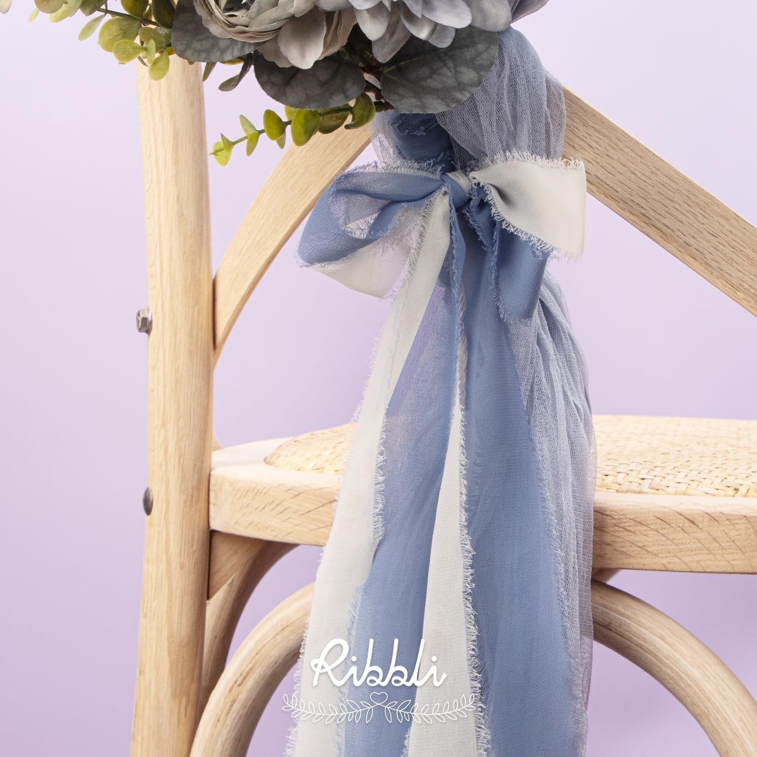Ribbli Chiffon Silk Ribbon, 1.5 inch x 30 Yard, Champagne/Terracotta/Rust Red Fringe Chiffon Fall Ribbon for Wedding Invitations, Bridal Bouquets Wrapping, Flower Arrangement Decoration(White/Slate Blue/Dusty Blue)
