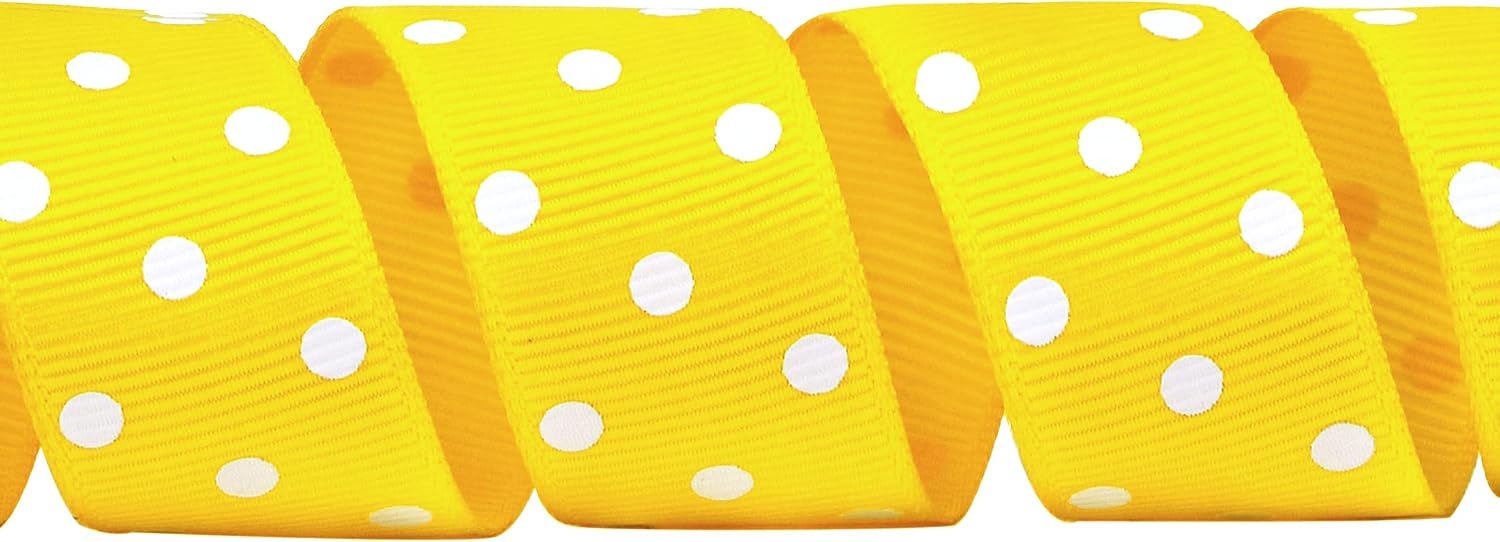 Ribbli Grosgrain Polka Dot Craft Ribbon,7/8 Inch,10-Yard Spool,Black with White Dots,Use for Hair Bows,Gift Wrapping,All Crafting and Sewing(Daffodil Yellow/White)