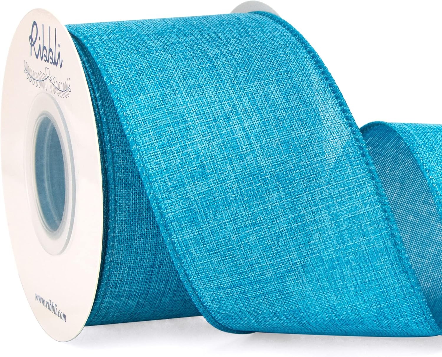 Ribbli Pink Linen Wired Ribbon, 1-1/2 Inch x 10 Yard, Pink Burlap Wired Ribbon for Easter Wreaths, Big Bows, Gift Wrapping, Christmas Tree Decoration(Turquoise Blue)