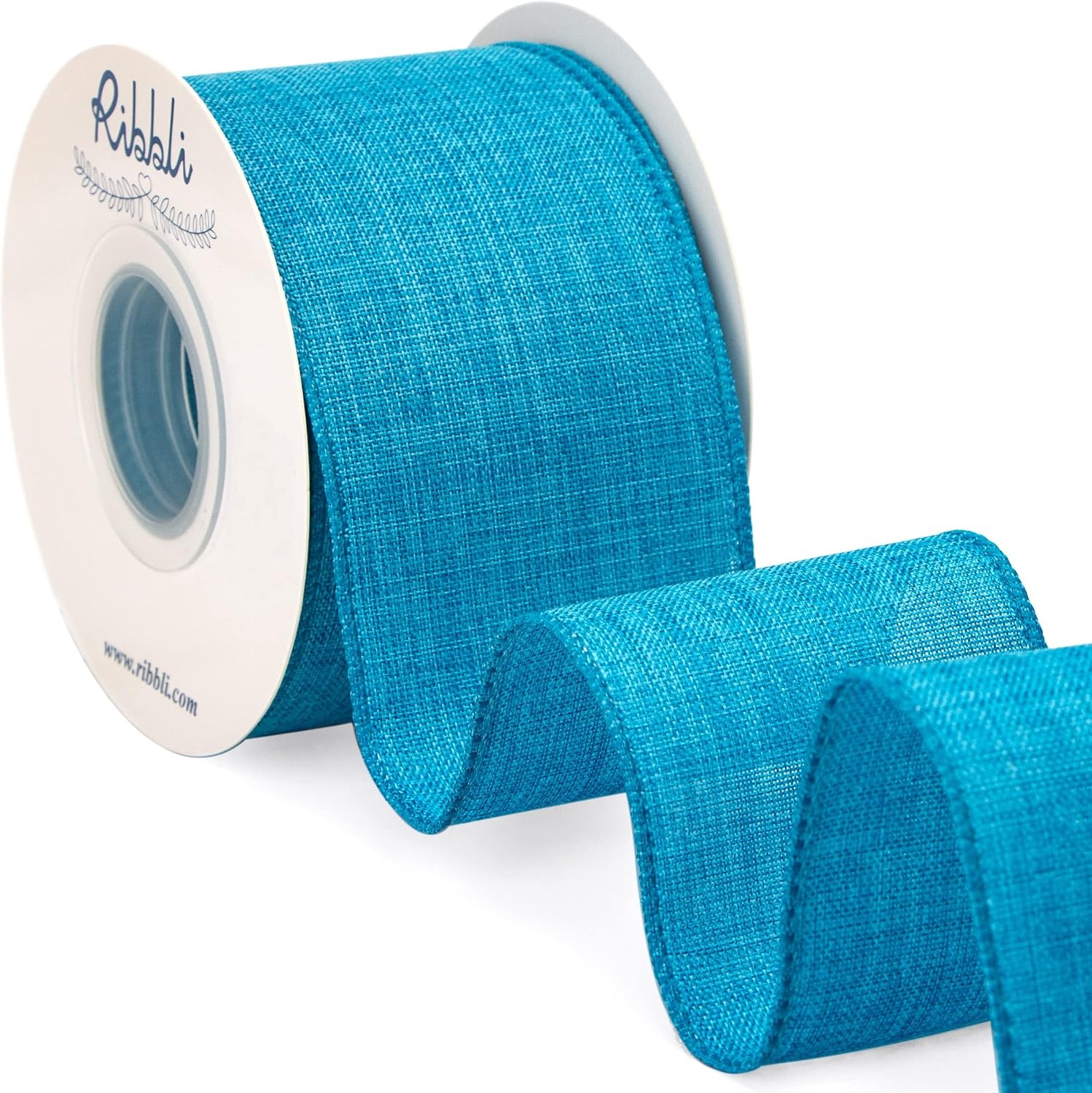 Ribbli Pink Linen Wired Ribbon, 1-1/2 Inch x 10 Yard, Pink Burlap Wired Ribbon for Easter Wreaths, Big Bows, Gift Wrapping, Christmas Tree Decoration(Turquoise Blue)