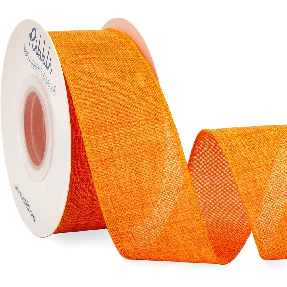 Ribbli Pink Linen Wired Ribbon, 1-1/2 Inch x 10 Yard, Pink Burlap Wired Ribbon for Easter Wreaths, Big Bows, Gift Wrapping, Christmas Tree Decoration(Orange)