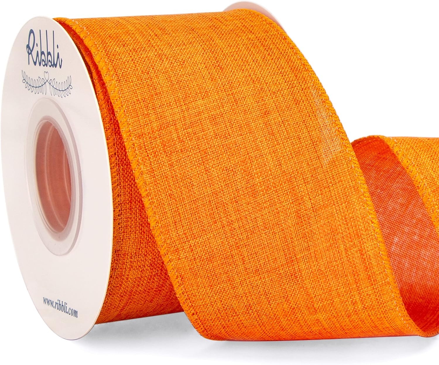 Ribbli Pink Linen Wired Ribbon, 1-1/2 Inch x 10 Yard, Pink Burlap Wired Ribbon for Easter Wreaths, Big Bows, Gift Wrapping, Christmas Tree Decoration(Orange)