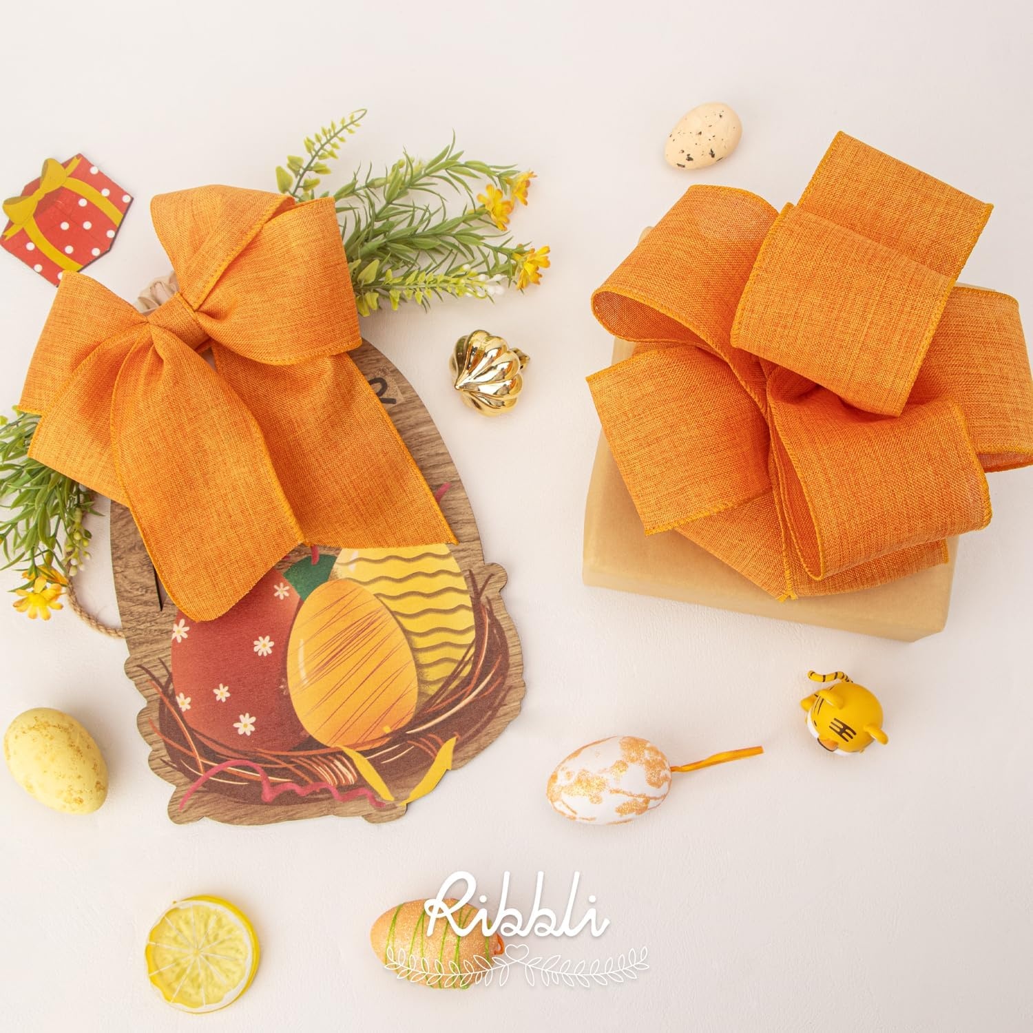 Ribbli Pink Linen Wired Ribbon, 1-1/2 Inch x 10 Yard, Pink Burlap Wired Ribbon for Easter Wreaths, Big Bows, Gift Wrapping, Christmas Tree Decoration(Orange)