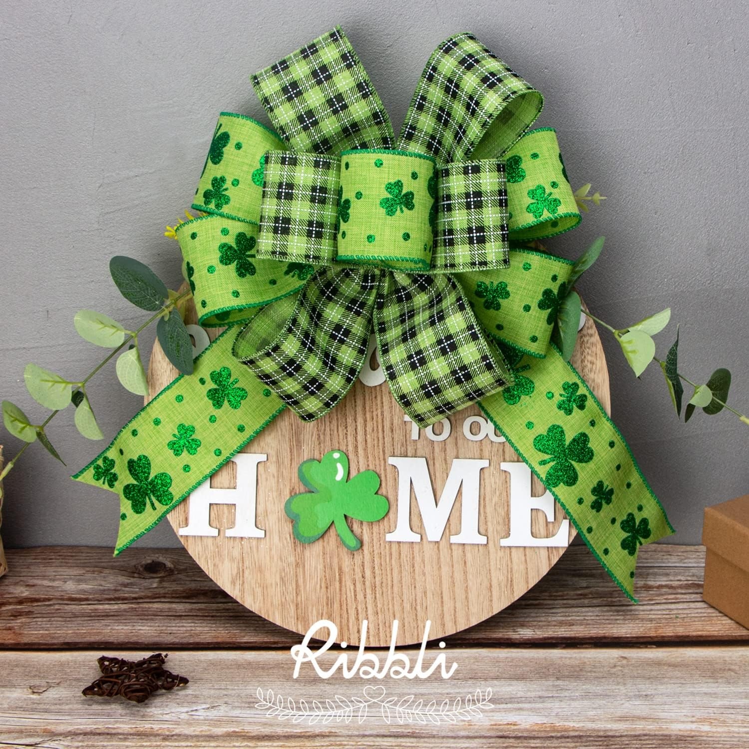 Ribbli St Patricks Day Ribbon Wired-Glitter Shamrock & Green Burlap & Green Plaid 2-1/2 Inch Total 60 Feets(20 Yards) 4 Rolls Shamrock Ribbon for Craft Wreath Decoration