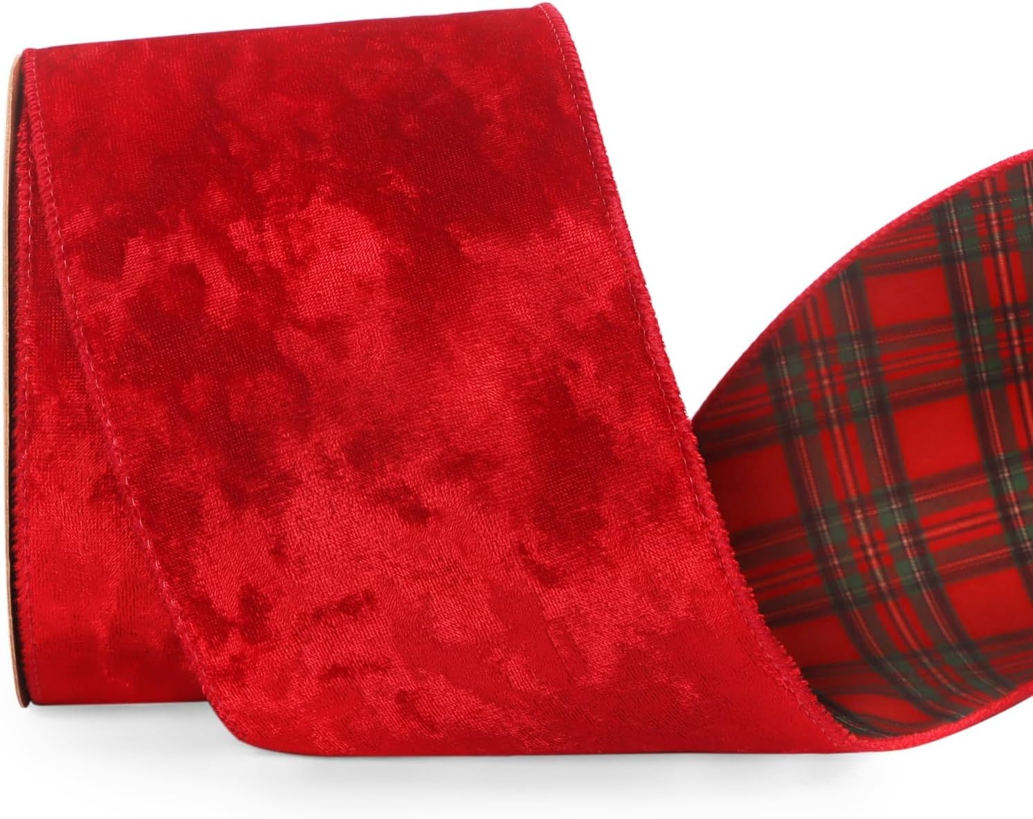 Ribbli Red Crushed Velvet Wired Ribbon with Red Plaid Reversible 4 Inch Christmas Ribbon for Gift Wrapping Christmas Tree Decoration Crafts Wreaths Supplies-10 Yards(Red/Green/Black)