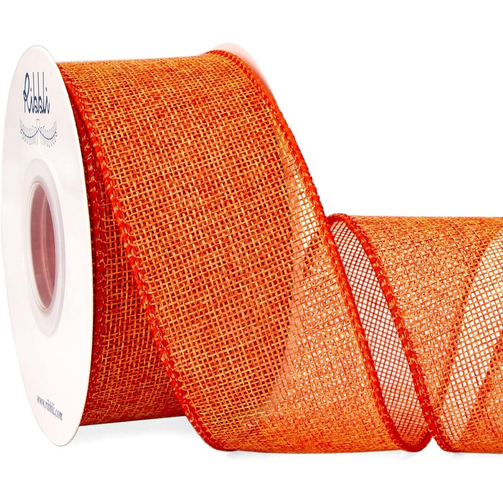 Ribbli Pink Burlap Valentine’s Day Wired Ribbon,2 Inch x Continuous 10 Yard, Easter Wired Edge Ribbon for Big Bow,Wreath,Tree Decoration,Outdoor Decoration(Orange)