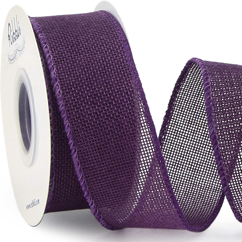 Ribbli Pink Burlap Valentine’s Day Wired Ribbon,1-1/2 Inch x 10 Yard,Easter Wired Edge Ribbon for Big Bow,Wreath,Tree Decoration,Outdoor Decoration(Dk.Purple)