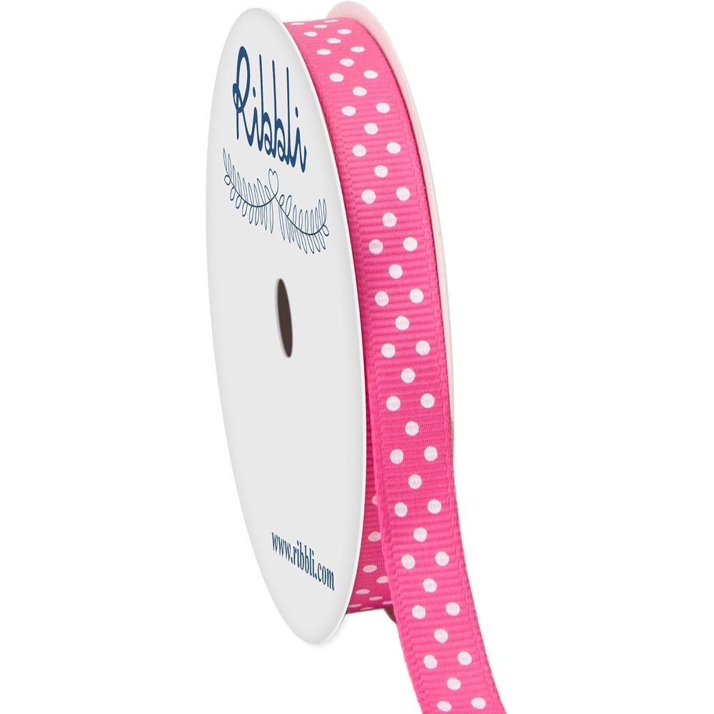 Ribbli Grosgrain Polka Dot Craft Ribbon,3/8 Inch,10-Yard Spool,Black with White Dots,Use for Gift Wrapping,Party Decoration,All Crafting and Sewing(Hot Pink/White)