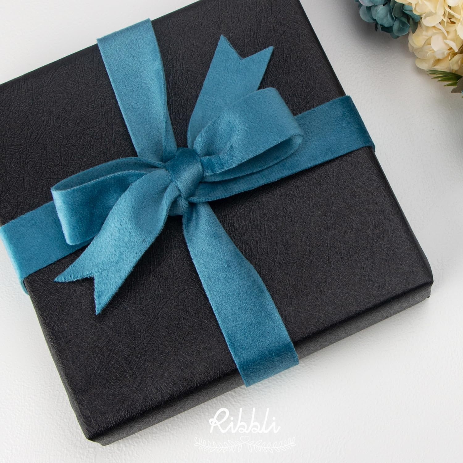 Ribbli Antique Gold Velvet Ribbon Double Faced 1 Inch 10-Yard Spool Gold Ribbon Use for Christmas Tree Ornaments Gift Wrapping Wreath Decoration Wedding Boutonnieres(Dusty Turquoise)