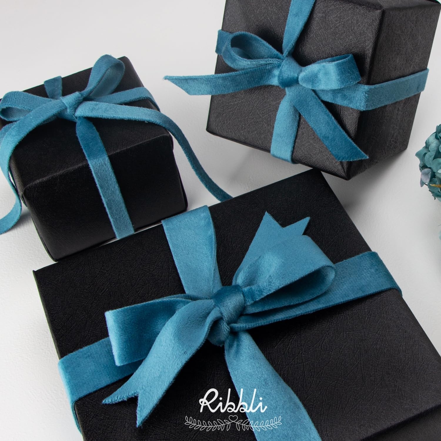 Ribbli Antique Gold Velvet Ribbon Double Faced 1 Inch 10-Yard Spool Gold Ribbon Use for Christmas Tree Ornaments Gift Wrapping Wreath Decoration Wedding Boutonnieres(Dusty Turquoise)