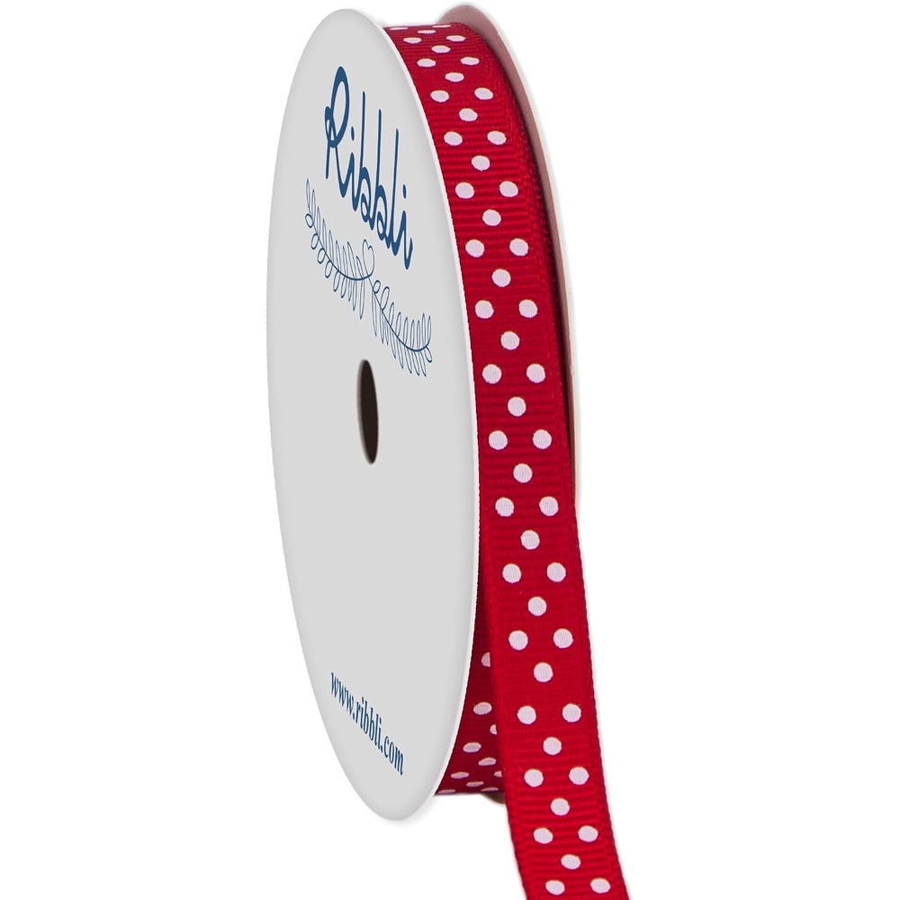 Ribbli Grosgrain Polka Dot Craft Ribbon,3/8 Inch,10-Yard Spool,Black with White Dots,Use for Gift Wrapping,Party Decoration,All Crafting and Sewing(Red/White)