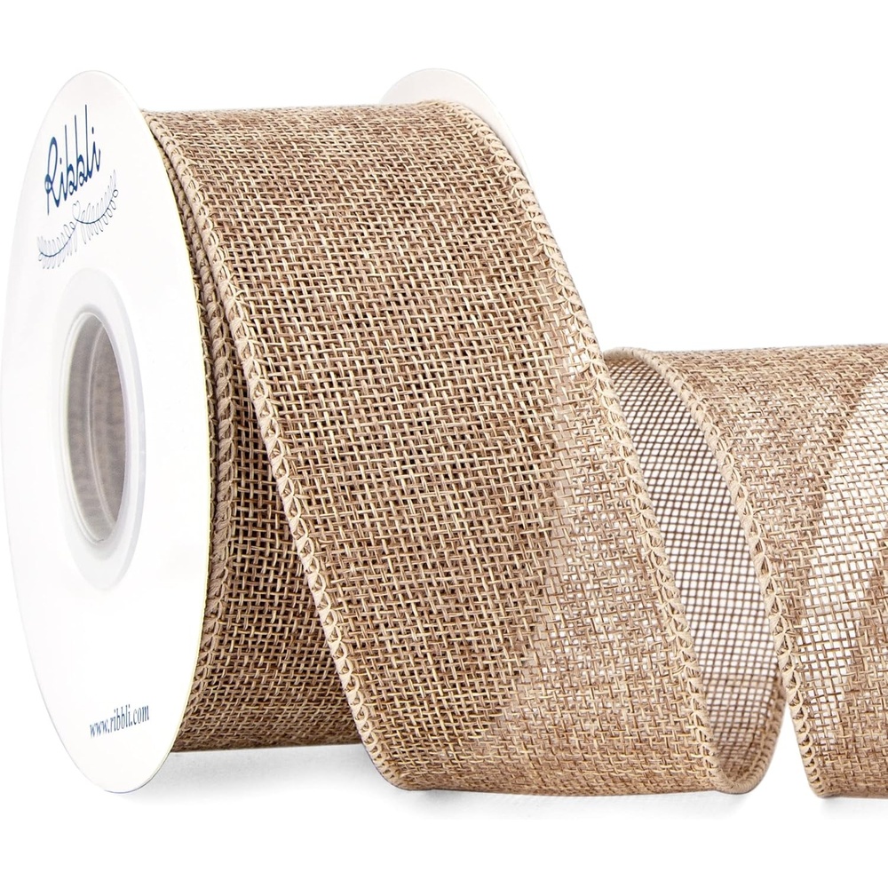 Ribbli Pink Burlap Valentine’s Day Wired Ribbon,2 Inch x Continuous 10 Yard, Easter Wired Edge Ribbon for Big Bow,Wreath,Tree Decoration,Outdoor Decoration(Natural)