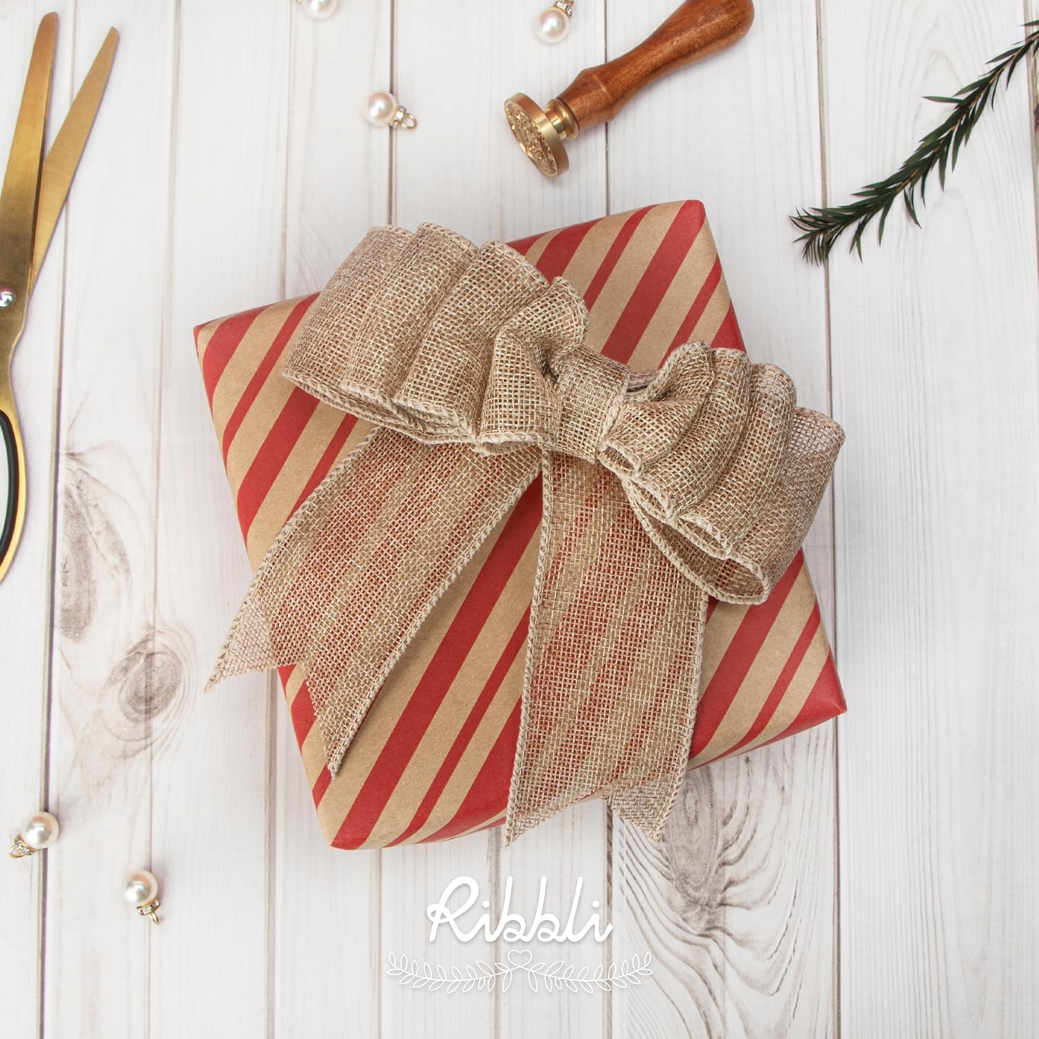 Ribbli Pink Burlap Valentine’s Day Wired Ribbon,2 Inch x Continuous 10 Yard, Easter Wired Edge Ribbon for Big Bow,Wreath,Tree Decoration,Outdoor Decoration(Natural)