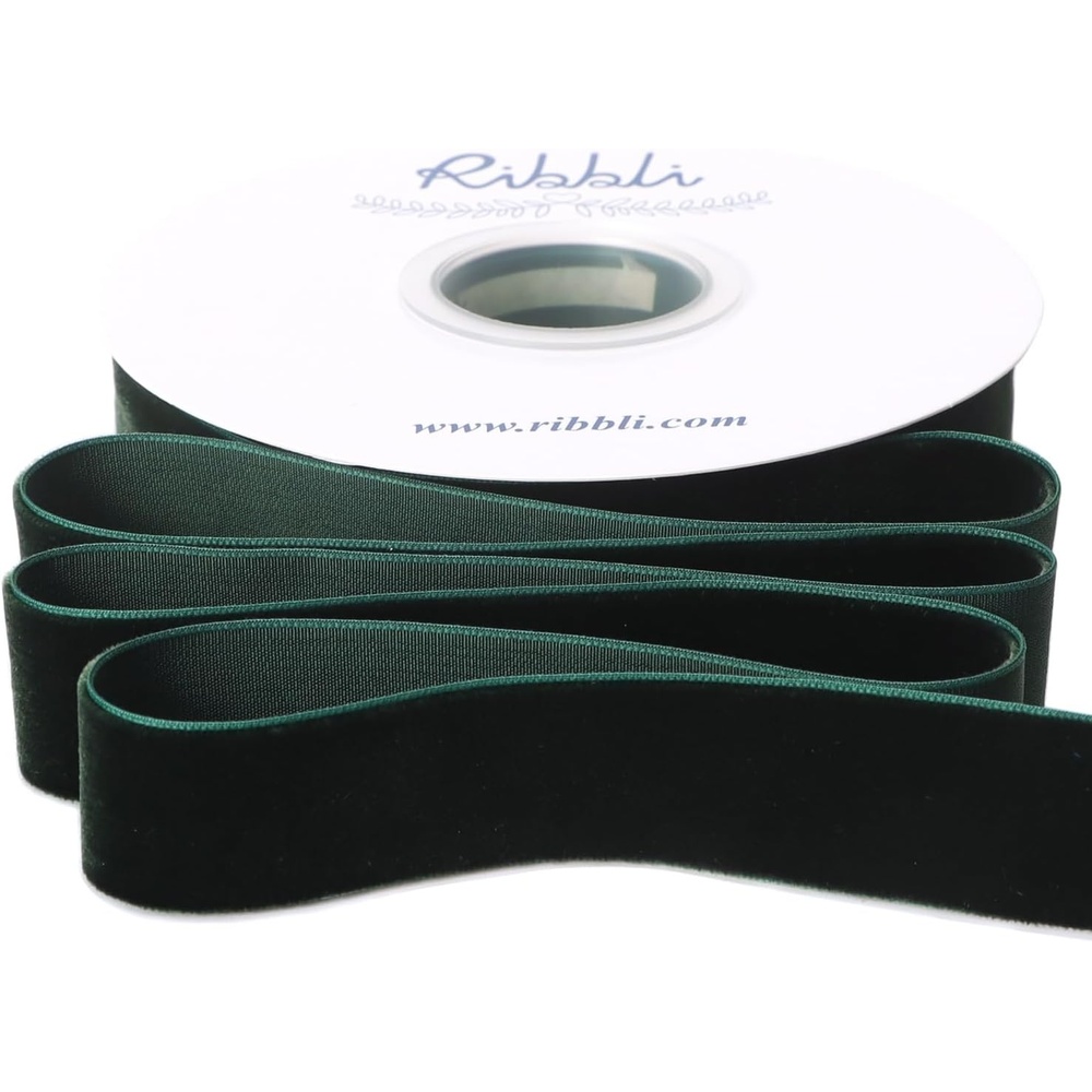 Ribbli Polyester Forest Green Velvet Ribbon,3/8 Inches,10-Yard Spool,Use for Choker,Gift Wrapping,Floral Bouquets, Boutonnieres(Dark Green)