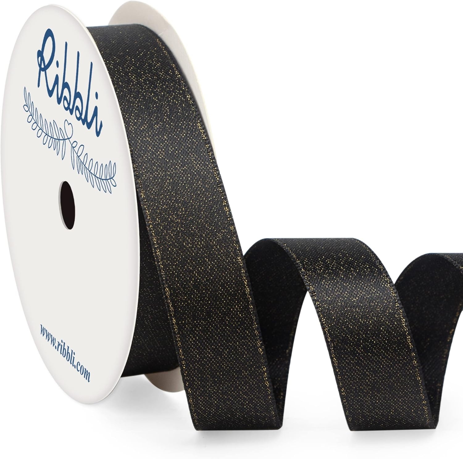 Ribbli Champagne Gold Double Faced Purl Ribbon, Luxury Glitter, 5/8 Inch x 10 Yard, Wedding Ribbon for Crafts, Gift Wrapping, Bottle Decoration(Black)