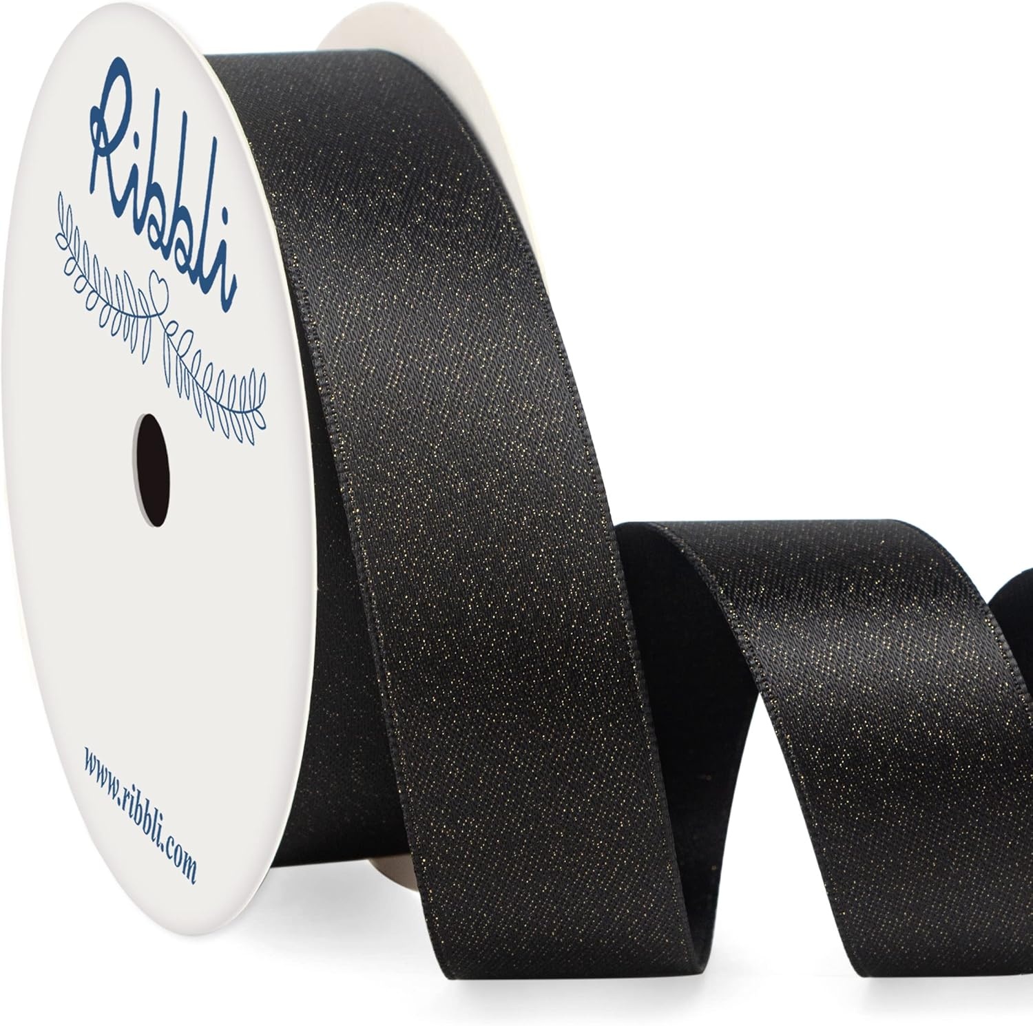 Ribbli Champagne Gold Double Faced Purl Ribbon, Luxury Glitter, 5/8 Inch x 10 Yard, Wedding Ribbon for Crafts, Gift Wrapping, Bottle Decoration(Black)