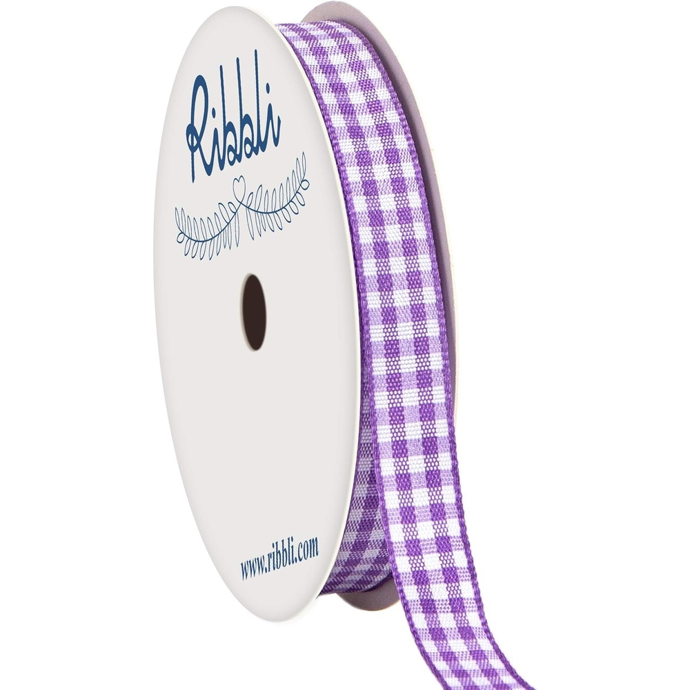 Ribbli Yellow and White Gingham Ribbon,100% Polyester Woven Edge,3/8 Inch x 10 Yard,Plaid Ribbon Use for Gift Wrapping,Party Decoration(Purple/White)