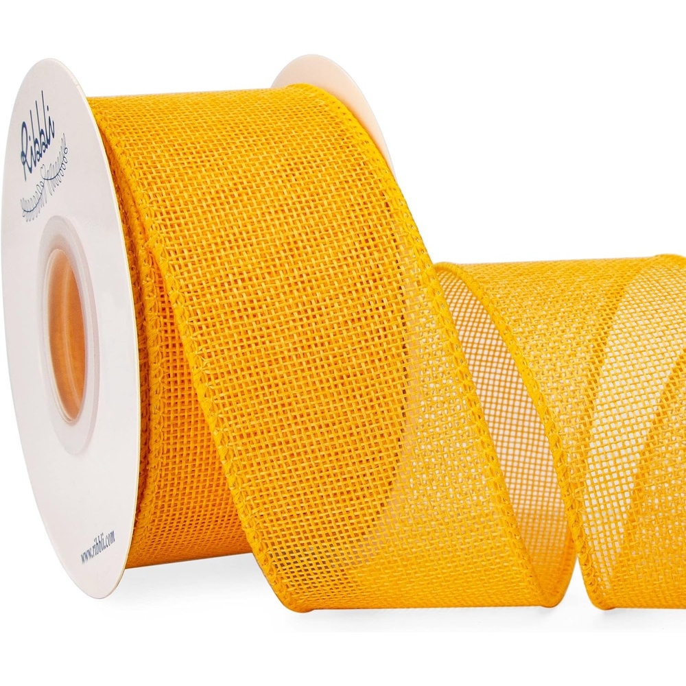 Ribbli Pink Burlap Valentine’s Day Wired Ribbon,2 Inch x Continuous 10 Yard, Easter Wired Edge Ribbon for Big Bow,Wreath,Tree Decoration,Outdoor Decoration(Yellow)