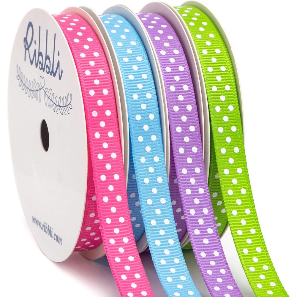 Ribbli Valentine’s Day Ribbon,4 Rolls Grosgrain Ribbon Use for Valentines Day Craft,Gift Wrapping,Home Decor,3/8 Inches Total 40 Yards,Red/White/Pink/Hot Pink(Pink/Blue/Purple/Green)