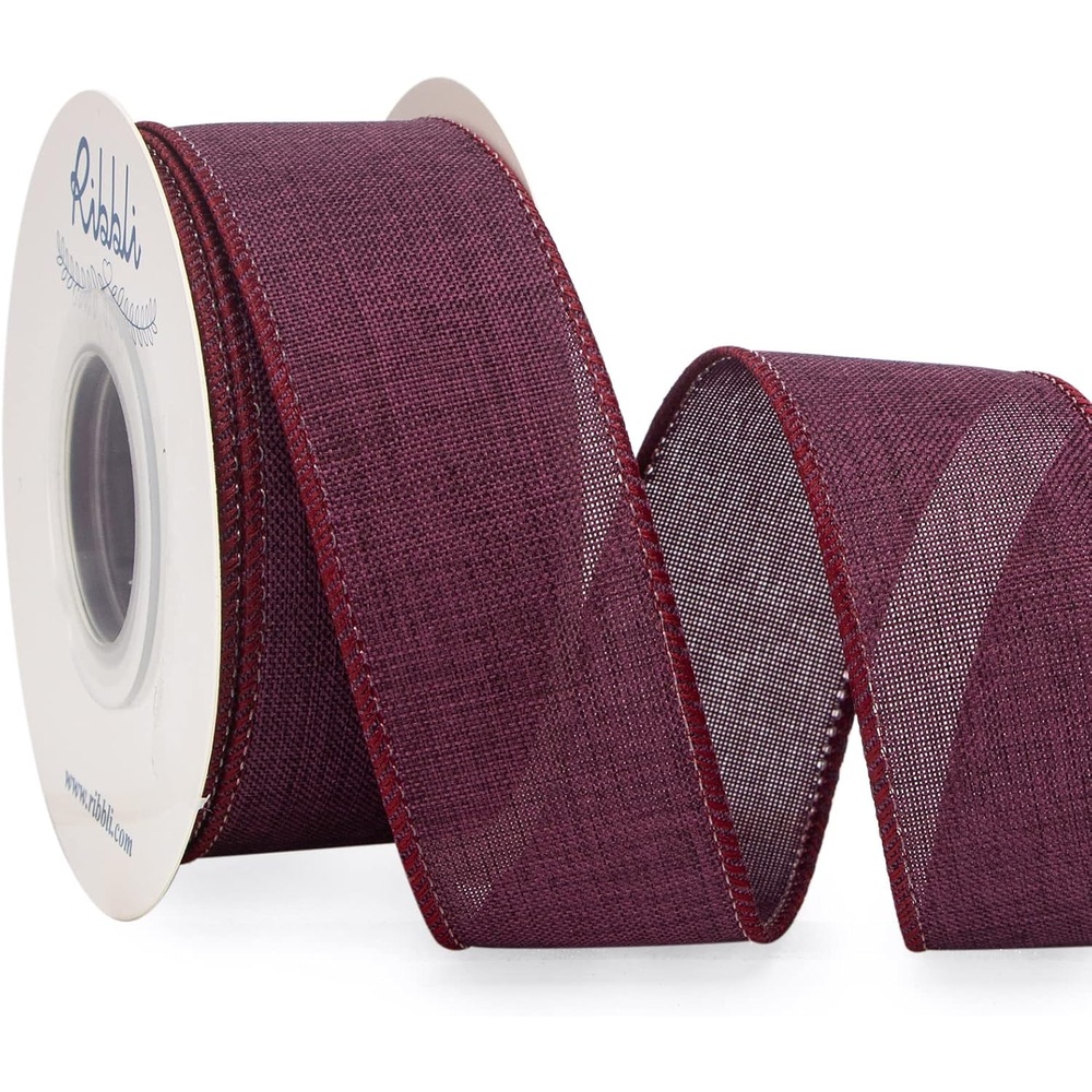 Ribbli Pink Linen Wired Ribbon, 1-1/2 Inch x 10 Yard, Pink Burlap Wired Ribbon for Easter Wreaths, Big Bows, Gift Wrapping, Christmas Tree Decoration(Plum)
