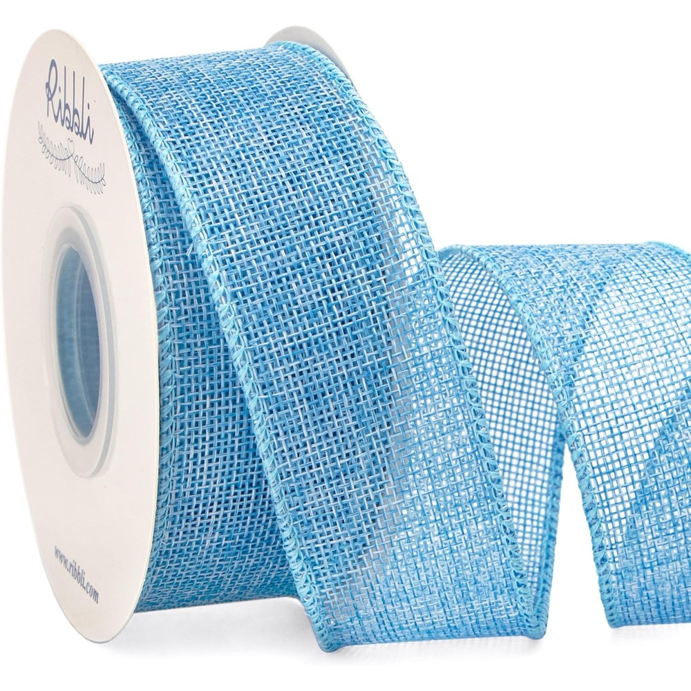 Ribbli Pink Burlap Valentine’s Day Wired Ribbon,1-1/2 Inch x 10 Yard,Easter Wired Edge Ribbon for Big Bow,Wreath,Tree Decoration,Outdoor Decoration(Baby Blue)
