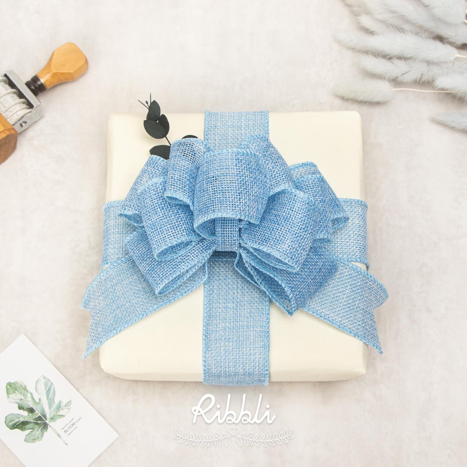 Ribbli Pink Burlap Valentine’s Day Wired Ribbon,1-1/2 Inch x 10 Yard,Easter Wired Edge Ribbon for Big Bow,Wreath,Tree Decoration,Outdoor Decoration(Baby Blue)