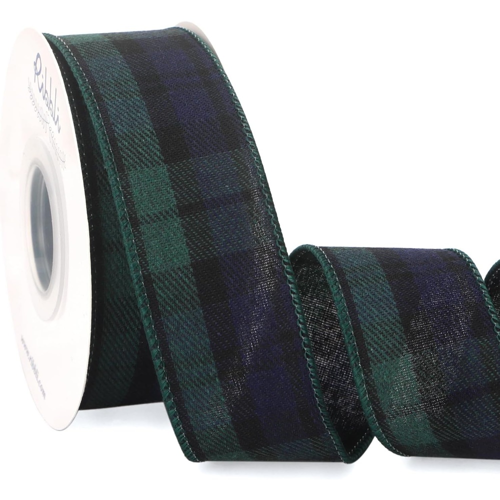 Ribbli Christmas Plaid Wired Ribbon, Green Blue Plaid Ribbon 1-1/2 Inch x Continuous 10 Yard, Christmas Ribbon for Gift Wrapping, Big Bow, Wreath(Blue/Green)