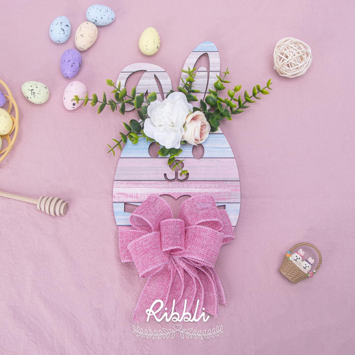 Ribbli Pink Burlap Valentine’s Day Wired Ribbon,1-1/2 Inch x 10 Yard,Easter Wired Edge Ribbon for Big Bow,Wreath,Tree Decoration,Outdoor Decoration(Pink)