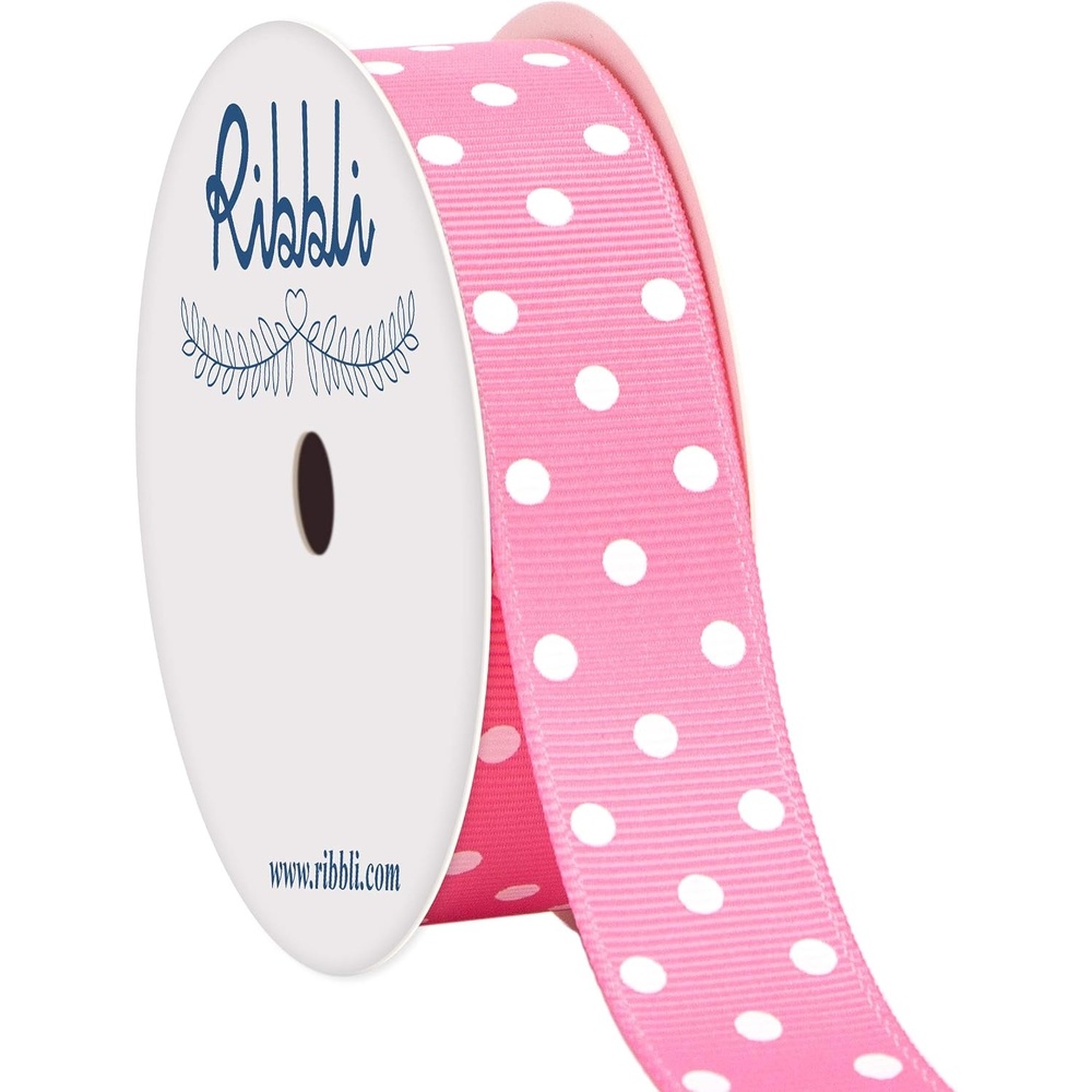 Ribbli Grosgrain Polka Dot Craft Ribbon,7/8 Inch,10-Yard Spool,Daffodil Yellow with White Dots,Use for Hair Bows,Gift Wrapping,All Crafting and Sewing(Sherbet Pink/White)