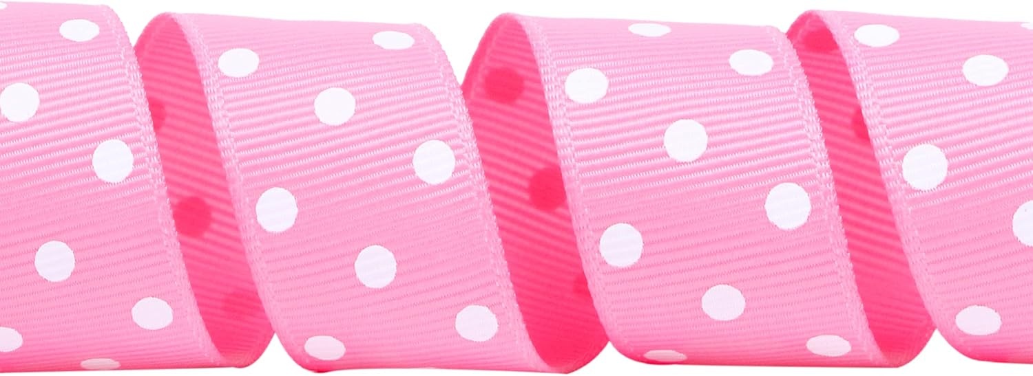 Ribbli Grosgrain Polka Dot Craft Ribbon,7/8 Inch,10-Yard Spool,Daffodil Yellow with White Dots,Use for Hair Bows,Gift Wrapping,All Crafting and Sewing(Sherbet Pink/White)