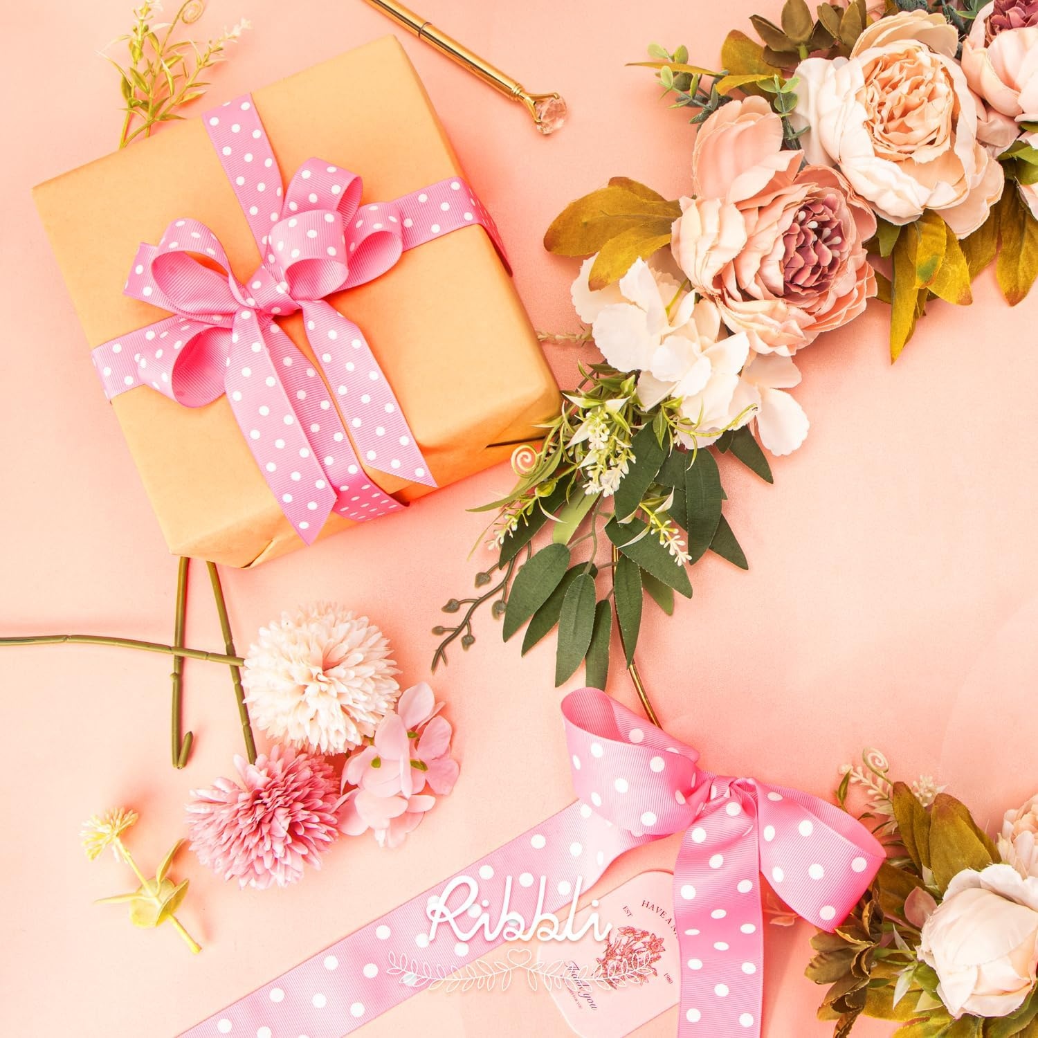 Ribbli Grosgrain Polka Dot Craft Ribbon,7/8 Inch,10-Yard Spool,Daffodil Yellow with White Dots,Use for Hair Bows,Gift Wrapping,All Crafting and Sewing(Sherbet Pink/White)