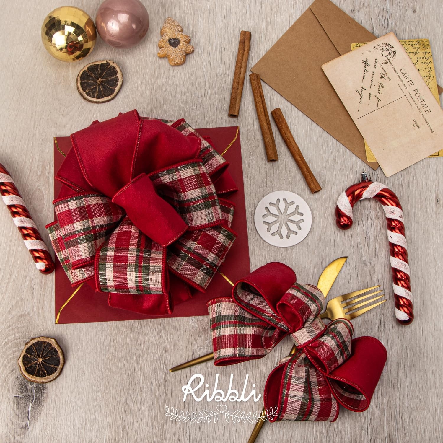 Ribbli Red Velvet Wired Ribbon with Metallic Plaid Reversible 2.5 Inch Christmas Ribbon for Gift Wrapping Christmas Tree Decoration Crafts Wreaths Supplies-Continuous 10 Yards(Red)