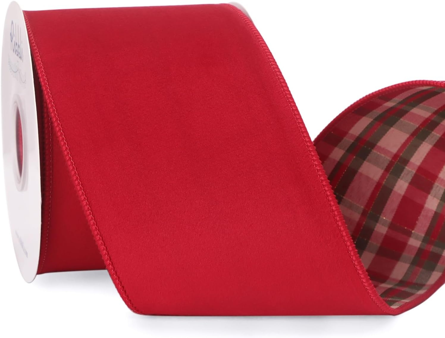Ribbli Red Velvet Wired Ribbon with Metallic Plaid Reversible 2.5 Inch Christmas Ribbon for Gift Wrapping Christmas Tree Decoration Crafts Wreaths Supplies-Continuous 10 Yards(Red)