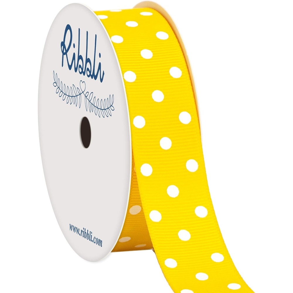 Ribbli Grosgrain Polka Dot Craft Ribbon,7/8 Inch,10-Yard Spool,Daffodil Yellow with White Dots,Use for Hair Bows,Gift Wrapping,All Crafting and Sewing(Daffodil Yellow/White)